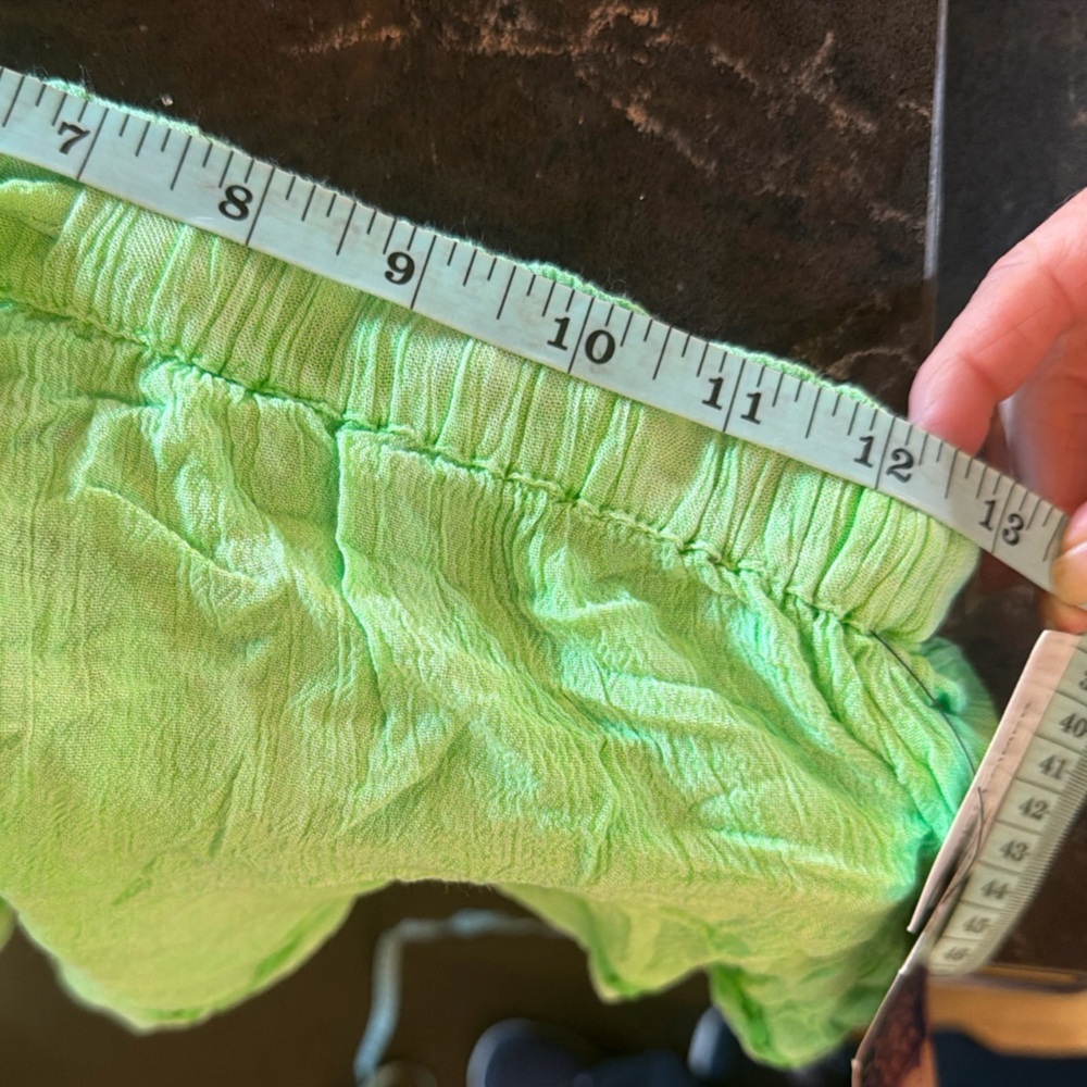 Rays Sun Junior Lime Green Pom Pom Shorts Boho Chic Beach Vacation Drawstring L - Picture 11 of 14